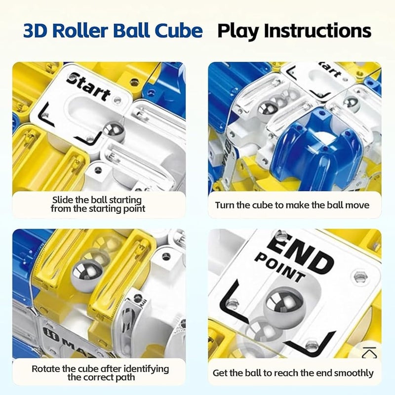 Blue 3D Rolling Ball Maze Cube Puzzle Brain Teaser Toy For Stress Relief - Image 3